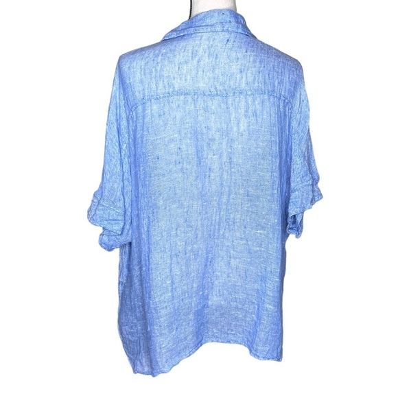 FLAX Blue 100% Linen Short Sleeve Tunic Top Women's Small - Picture 4 of 9